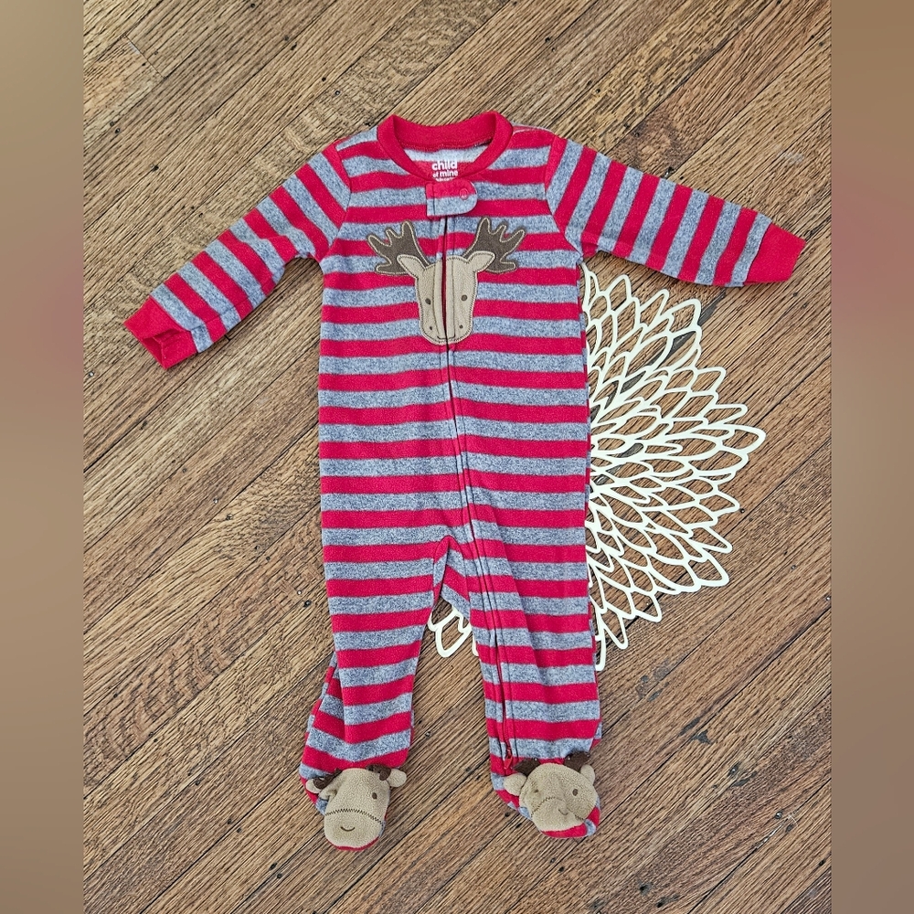 Carter's Child of Mine Reindeer Velour footed Sleeper Size 6-9 Months - Picture 2 of 7